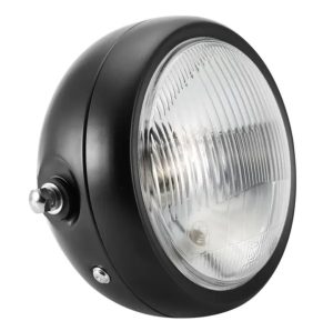 Motorcycle Headlight Retro Black Shell, white lens